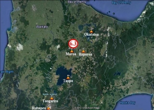 7 Décembre 2012, séisme de profondeur intermédiaire, magnitude 6.3, dans la Taupo Volcanic Zone.